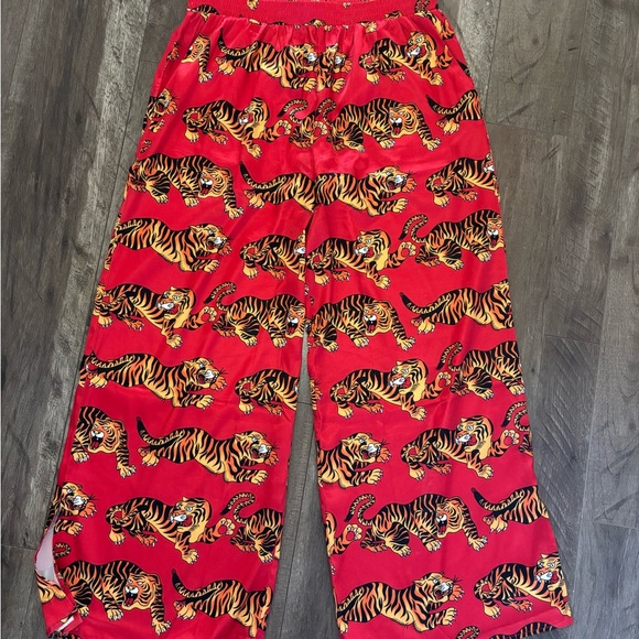 Dressed in Lala Red Tiger Print Satin PANTS ONLY large - Picture 5 of 12